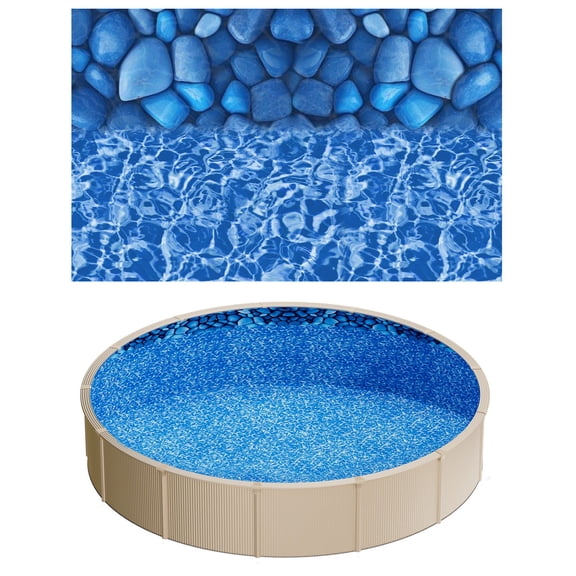 18ft Round Overlap Pool Liner for 52in Wall Height Premium Vinyl Easy Install Leak-Proof Patches Designed for Steel Sided Above Ground Outdoor Boulder Swirl