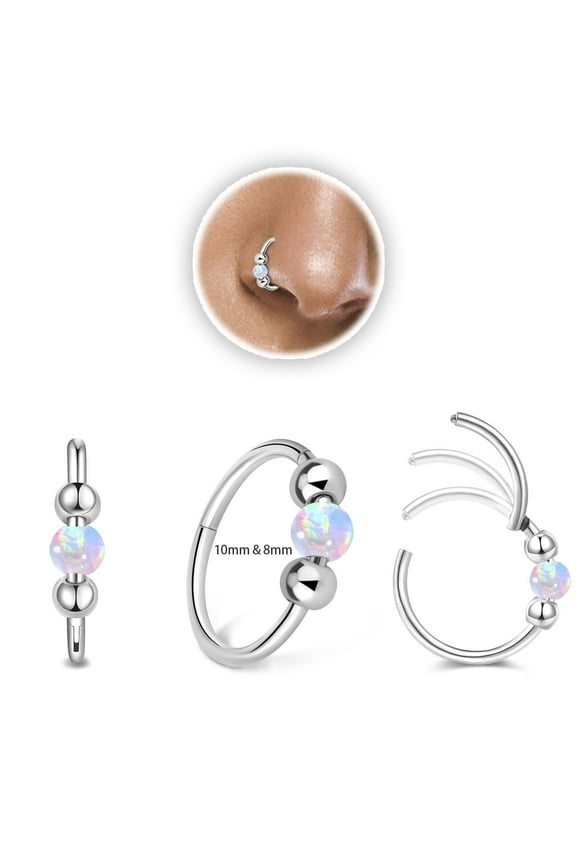 18g Gold Nose Rings Hoops Opal Nose Rings For Women /Real Nose Ring Piercing Jewelry Steel Nose Rings Hypoallergenic