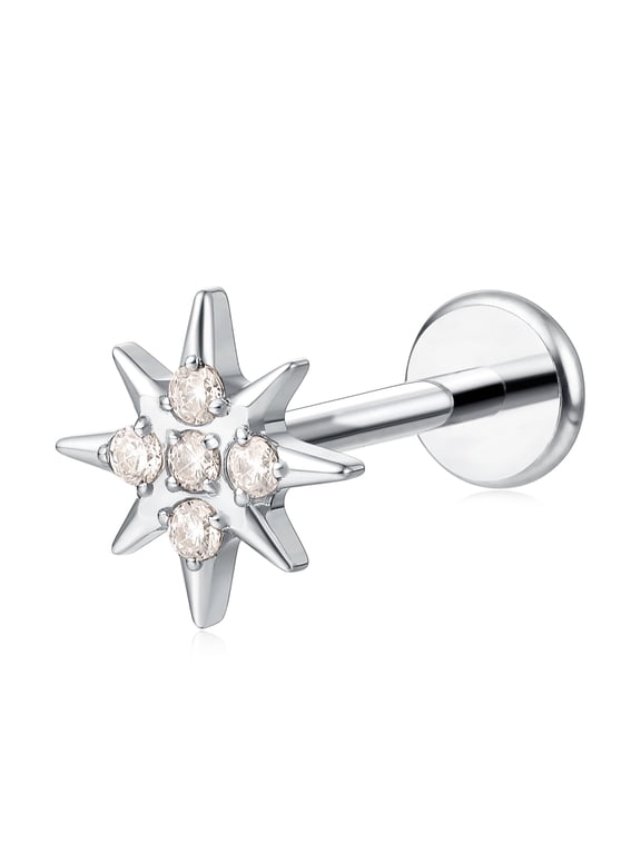 18g Titanium Hypoallergenic Earring Studs Flat Back Internally Threaded Ear Studs, CZ Studs for Nose, Ear, Lip, Vertical Labret Piercing Jewelry,1PC