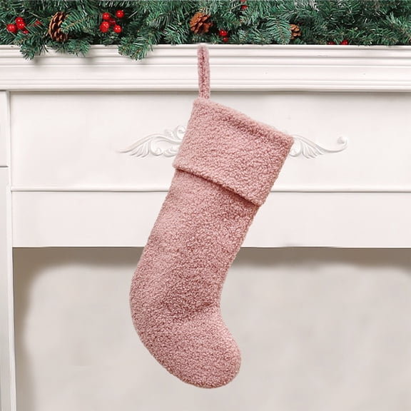 18in Christmas Stocking Thick Plush White Pink Khaki Polyester Fuzzy Durable Large Decorative Merry Christmas Gift Fireplace Stair Mantel Holiday Party Winter Home Decor