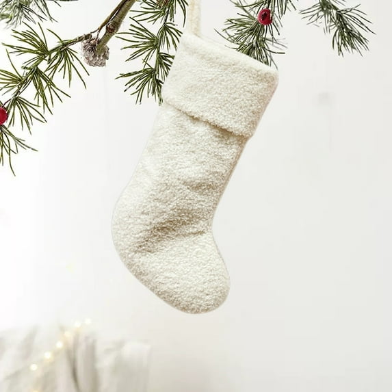 18in Christmas Stocking Thick Plush White Pink Khaki Polyester Fuzzy Durable Large Decorative Merry Christmas Gift Fireplace Stair Mantel Holiday Party Winter Home Decor