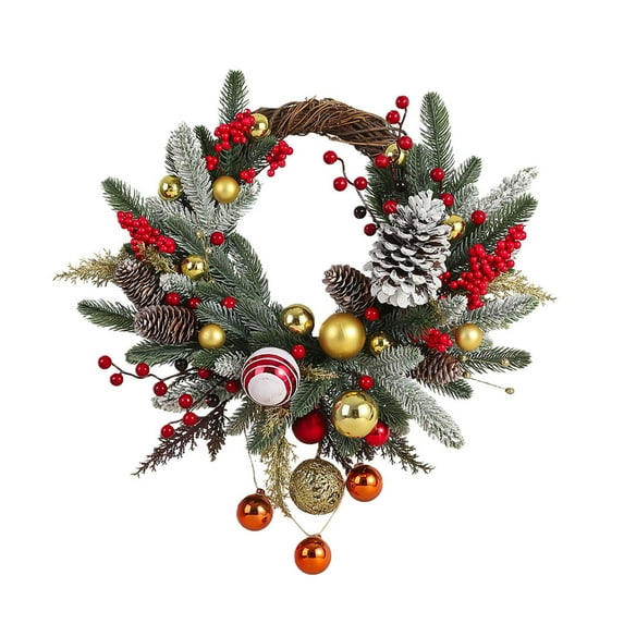 18in Christmas Wreath with Linen Bow – Artificial Holiday Door Wreath for Front Door, Indoor Outdoor Wall Decoration, 2026 Festive Home Décor