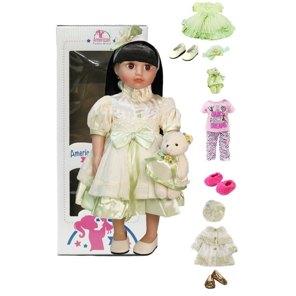 18in Doll Pearl Black Hair Brown Eyes Three Outfits and Box Included | American Fashion World
