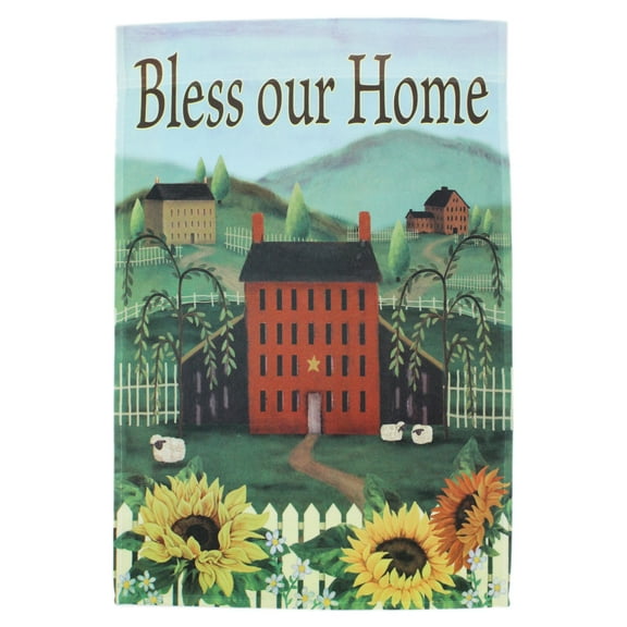 18in Garden Flag Bless Our Home Garden Flag With Rural House and Garden Graphic - By Ganz
