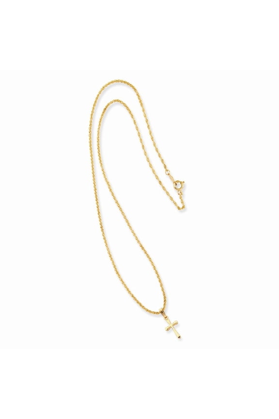 18in Gold-Flashed Small Plain Rounded Cross Necklace 18 Inch