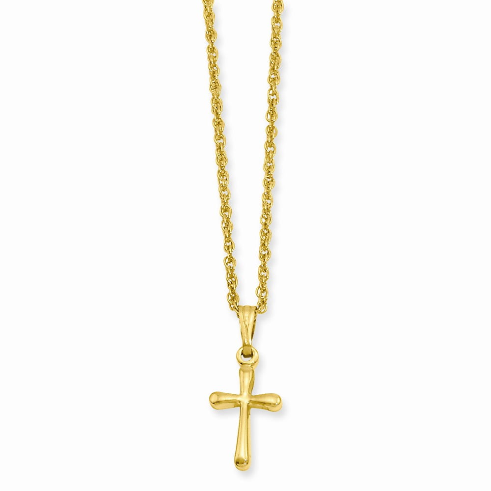 DISCOUNT JEWELERS 18in Gold-plated Kelly Waters Small Plain Rounded Cross Necklace; 18 inch; for Adults and Teens; for Women and Men