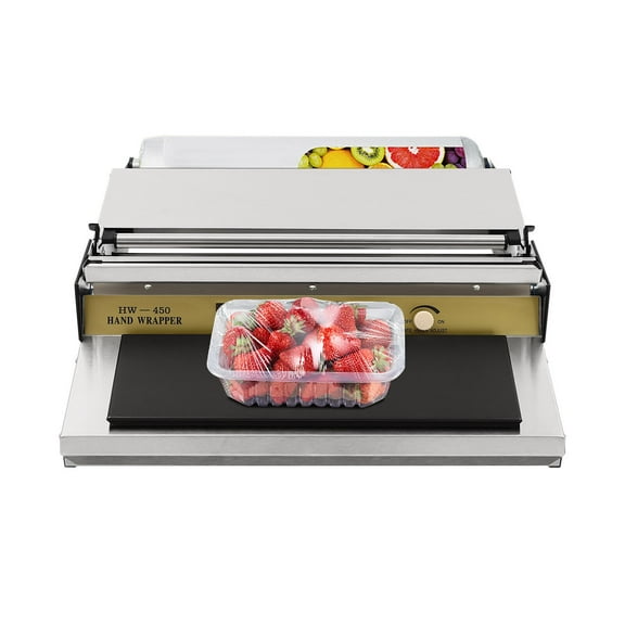 18in Hand Meats Wrapping Machine, Food Film Stainless Steel Plastic Wrap Sealer, Cling Film Food Packaging Machine for Fruits Vegetables Meats Seafood