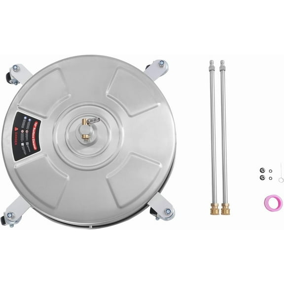 18in High Pressure Washer Surface Cleaner with 4 Wheels, 4000 PSI Stainless Steel Surface Cleaner for Driveway Sidewalk Patio Concrete Cleaning 1/4" Quick Connector 2 Extension Rods 2* Spray Nozzles