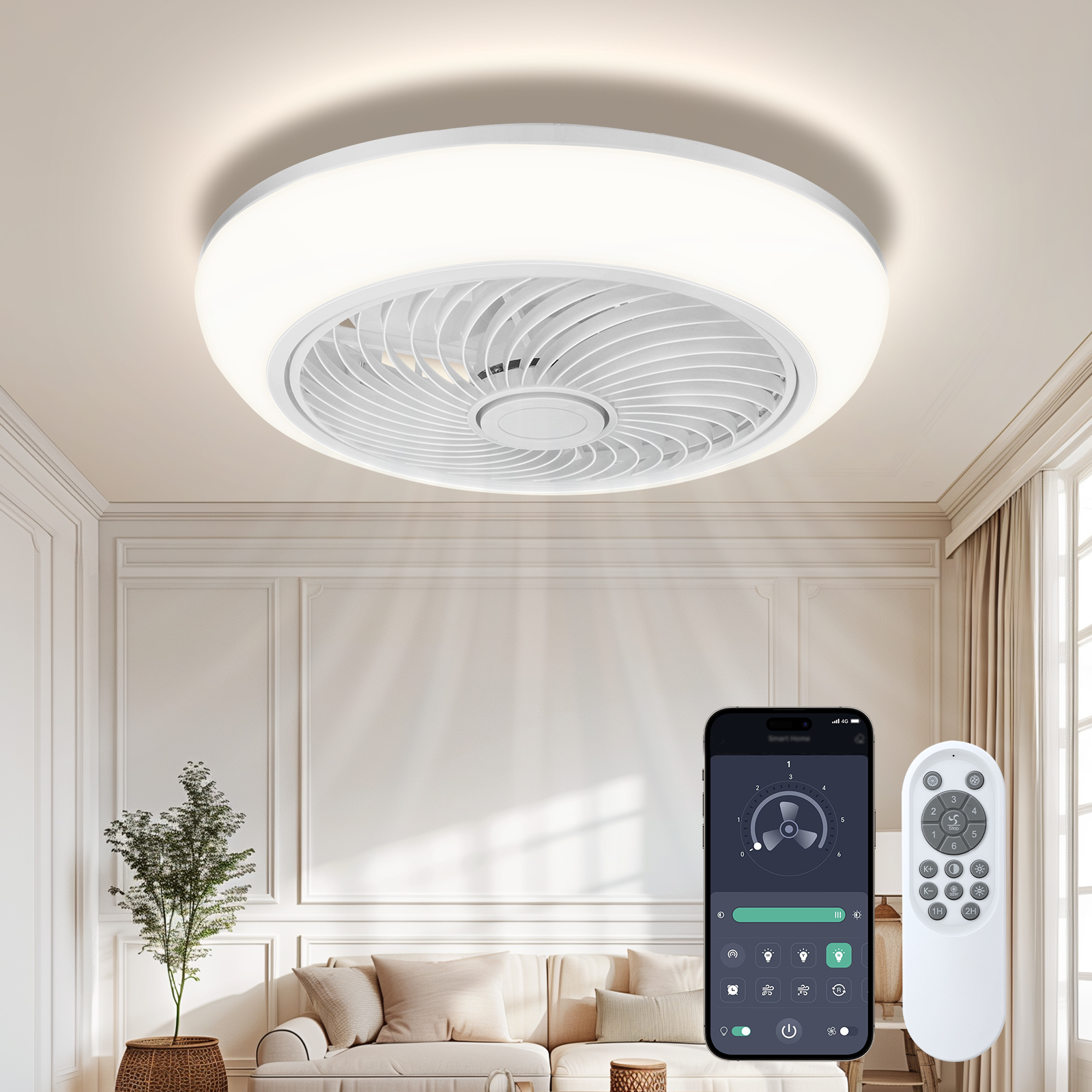 Fan Set 10in Indoor Ceiling Fan with Light, Remote Control, 3 Wind Speeds ...