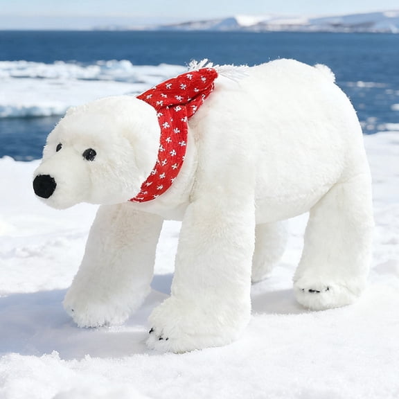 18in Polar Bear Plush Toy for Kids & Adults, Soft Fluffy Stuffed Animal with Removable Scarf, Christmas Winter Decor Plushie, Assorted Scarf Styles