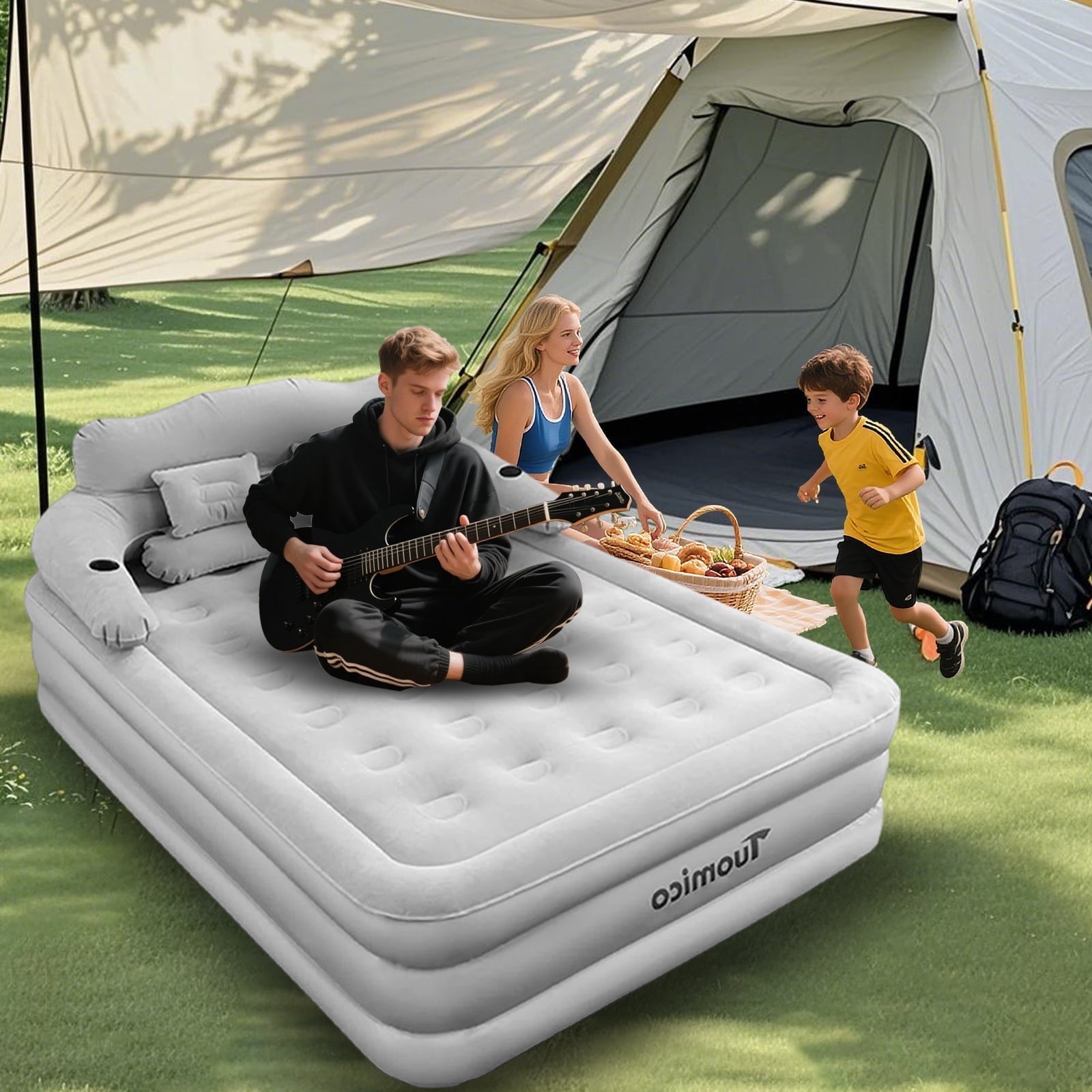 HDUTNGISN Queen Air Mattress with Headboard,Inflatable,Built in ...