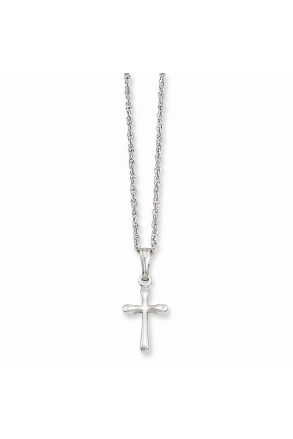 18in Rhodium-plated Kelly Waters Small Plain Rounded Cross Necklace; 18 inch; for Adults and Teens; for Women and Men