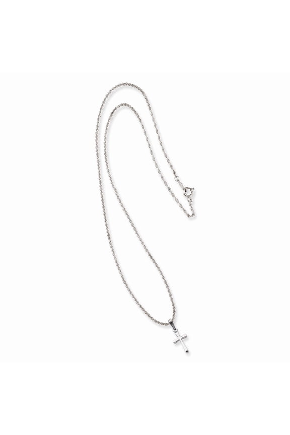 18in Rhodium-plated Small Plain Rounded Cross Necklace 18 In