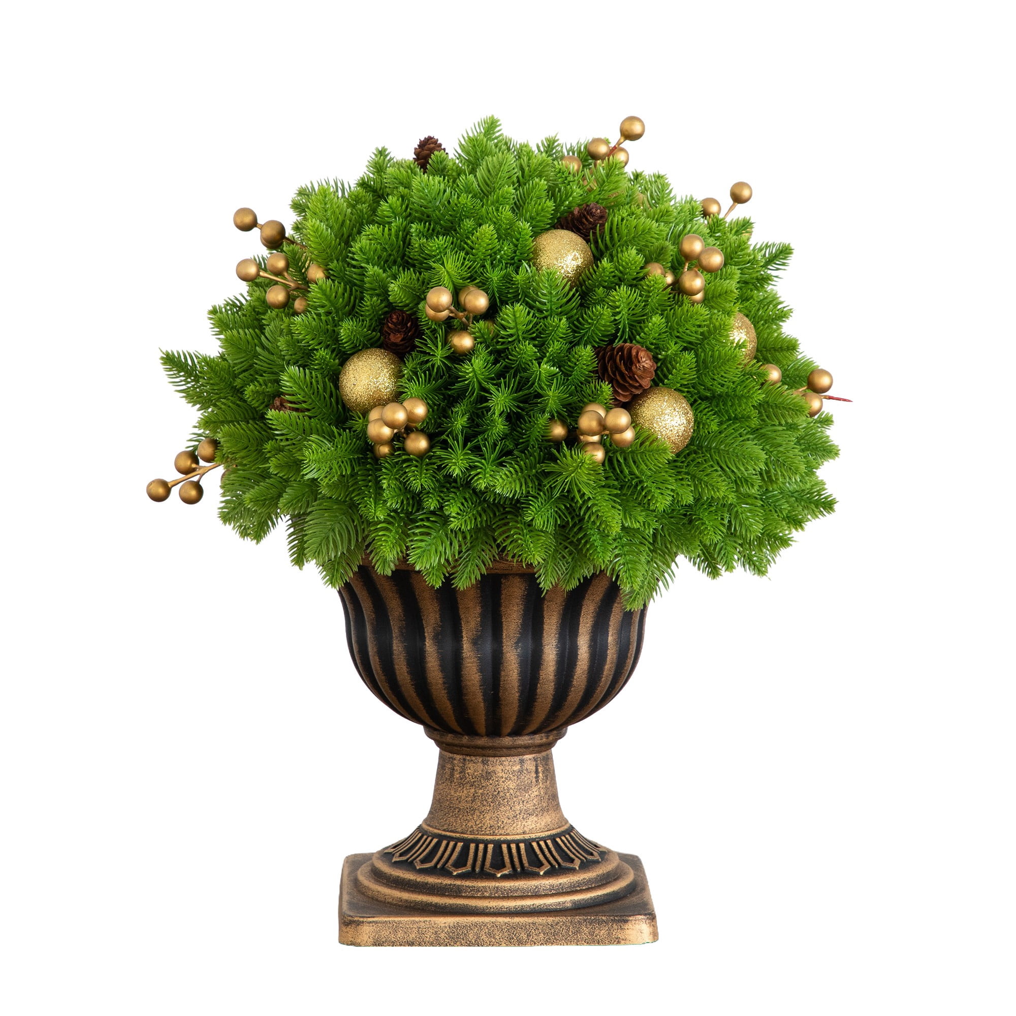 18in. UV Resistant Artificial Pre-Lit Christmas Pine Plant with LED Lights in Decorative Planter (Indoor/Outdoor)