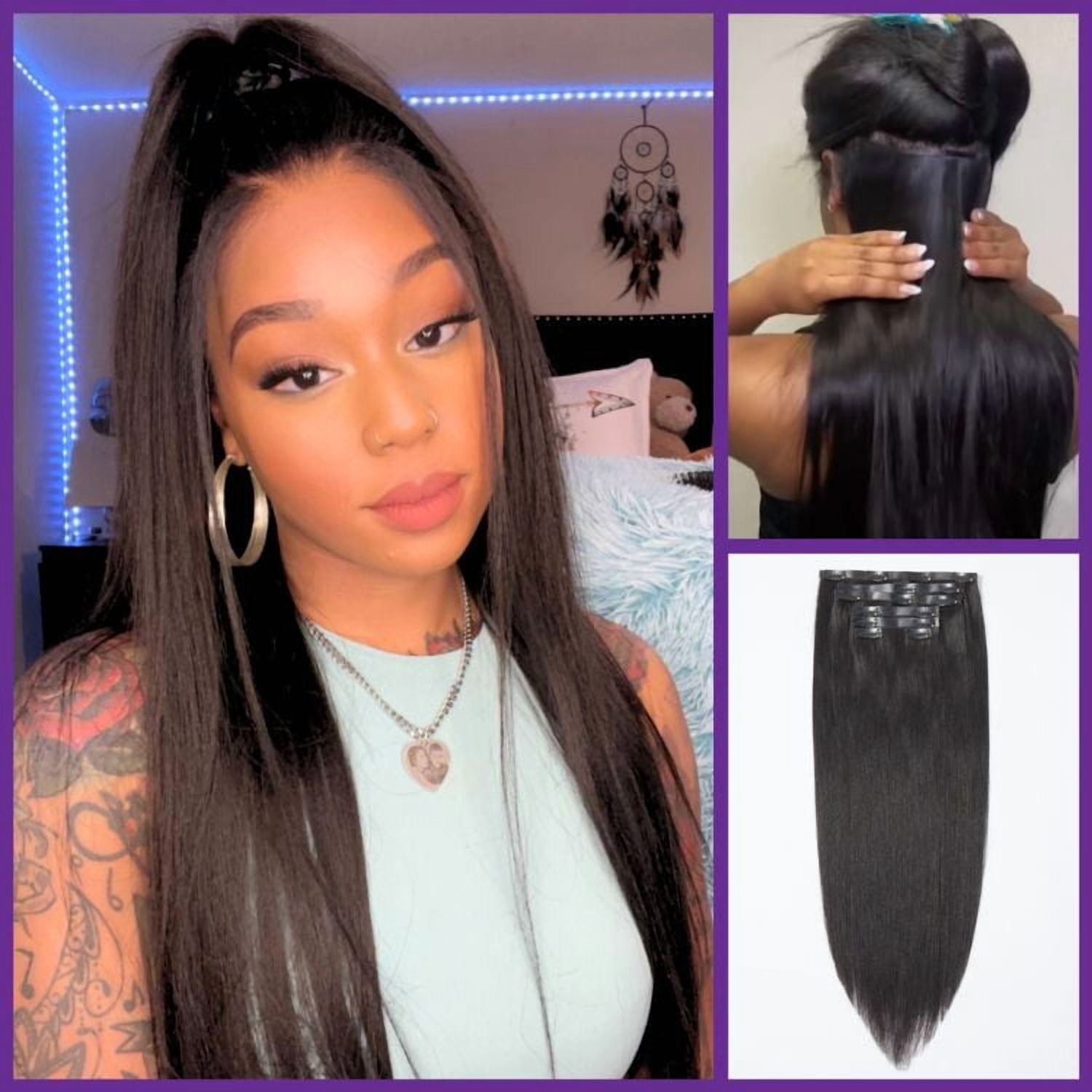 LUVME 18in Yaki Straight Clip in Hair Extensions Real Human Hair Pieces 135g 9pcs / 7pcs