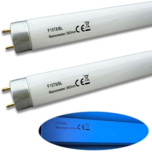 18inch F25T8/350BL/Black Fluorescent Light Bulb Compatible with 18'' F15T8/BL Quantum 365nm,T8 Tube 15watt Blue Lamp, G13 Bi-pin Base (2 Pack)