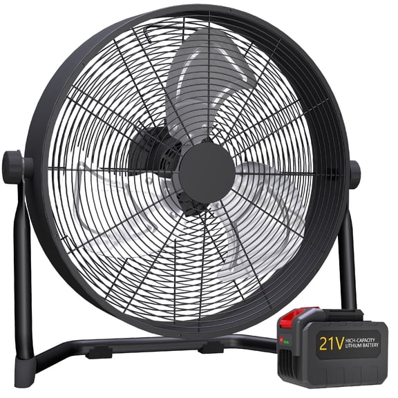 18inch Rechargeable Floor Fan, 6000 CFM Portable Outdoor Fan with 5400mAh Battery, Cordless Industrial Fan for Gym Camping Garage