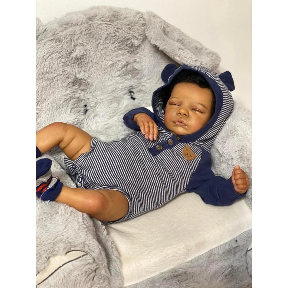 18inch Romy Reborn Baby Newborn Doll Lifelike Soft Touch Cuddly Baby Multiple Layers Painting Dark Skin with Hand Root Hair
