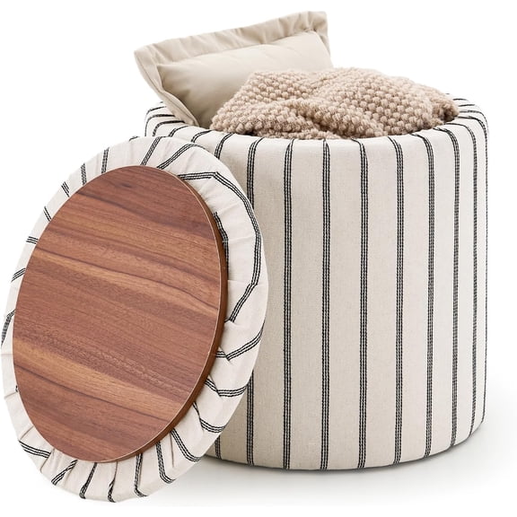 18inch Storage Ottoman with Detachable Tray, Mid Century Large Capacity Oversized Ottomans, Multifunctional Small Center End Tables, Suitable for Modern Home Styles (Round)