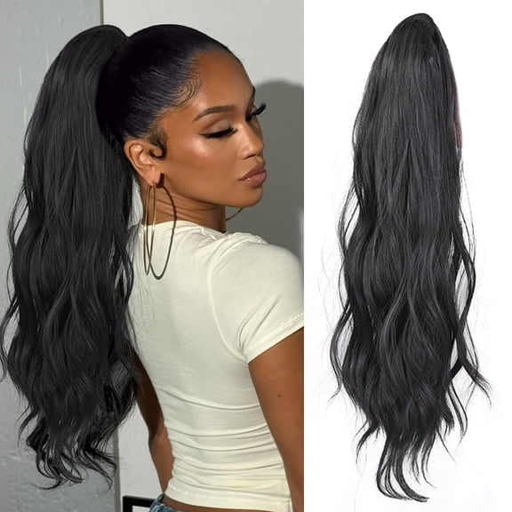 18inch Wavy Hair Ponytail Extensions Wig Synthetic Water Wave Claw Clip Ponytail Hairpiece for Women Daily Use Black Brown Wig