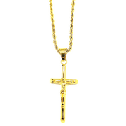 INCREDIBLE CHIC 18k 3mm Yellow Gold Rope Chain with Crucifix Cross Charm Pendant 20"