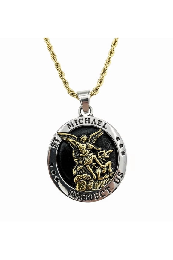 3mm Yellow Gold Rope Chain with Saint Michael Pendant in 18k Gold Plated.