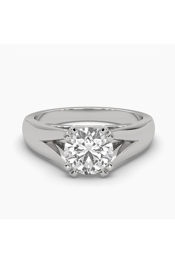 18k Cathedral Set Round Cut Solitaire Moissanite Ring
