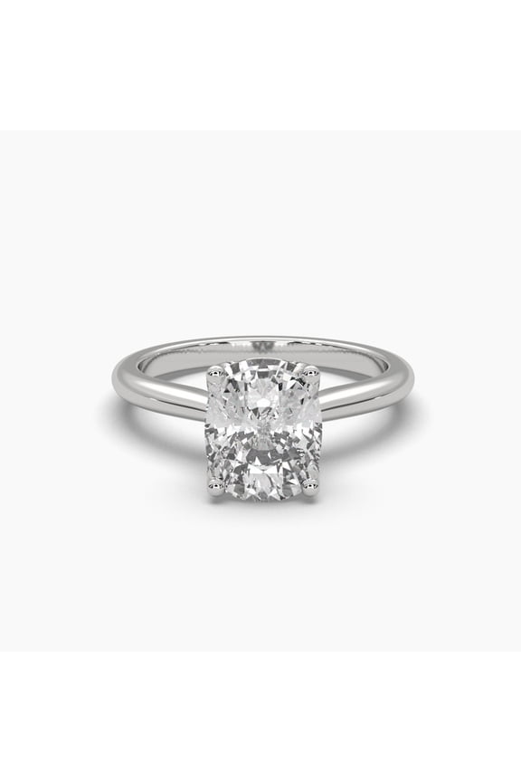 18k Cushion Cut Solitaire Moissanite Hidden Pave Ring