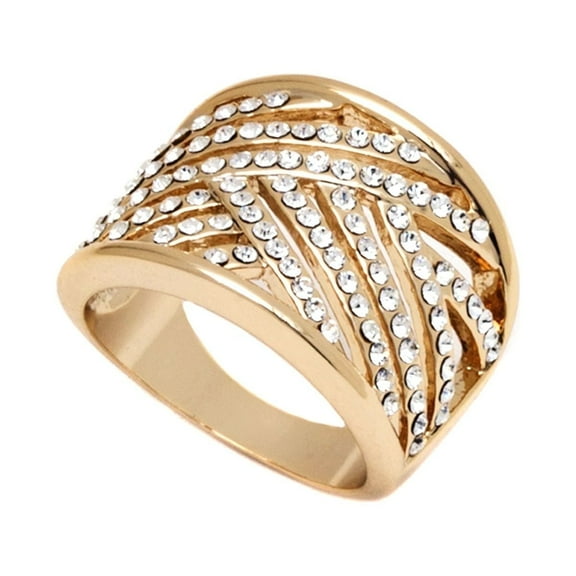 18k Gold Plated Crossover X Ring with Crystals