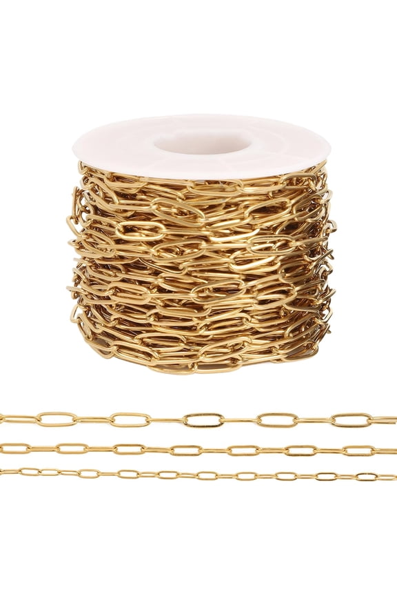 18k Gold Filled Chain for Jewelry Making: 49-Feet Mix Size Width 2.5mm 3mm 4mm Paperclip Chains, Gold Plated Stainless Steel Jewelry Chain, for Necklace Bracelet Earring Jewelry DIY Making (Gold)
