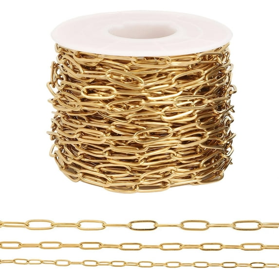 18k Gold Filled Chain for Jewelry Making: 49-Feet Mix Size Width 2.5mm 3mm 4mm Paperclip Chains, Gold Plated Stainless Steel Jewelry Chain, for Necklace Bracelet Earring Jewelry DIY Making (Gold)