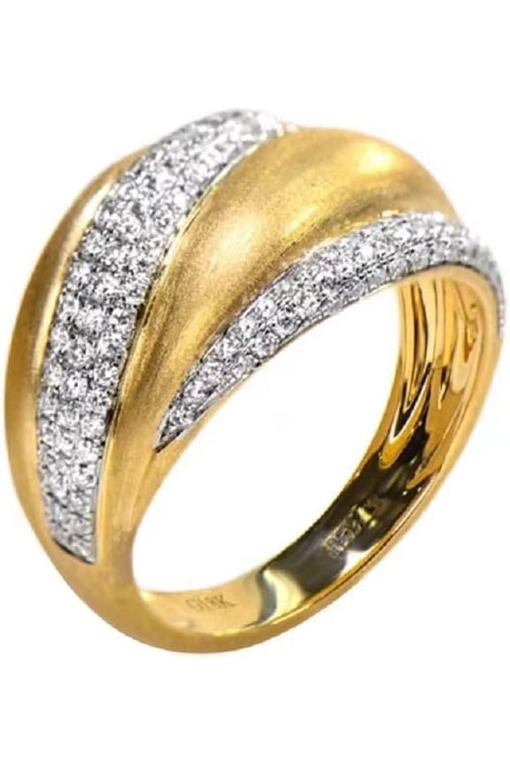 18k Gold Filled Chunky Dome Matte Brushed Wedding Band Ring for Women Croissant Braided Twisted Stacking Band for Women Statement Ring Embed Tiny Diamond Open Ring