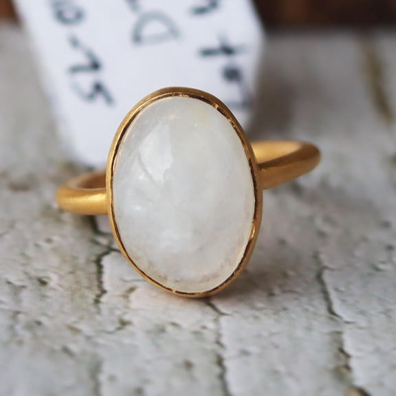 18k Gold Filled Rainbow Moonstone Ring: Oval Sterling Silver Cocktail Ring