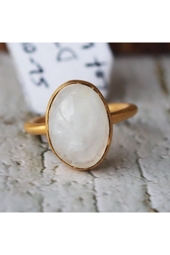 18k Gold Filled Rainbow Moonstone Ring: Oval Sterling Silver Cocktail Ring