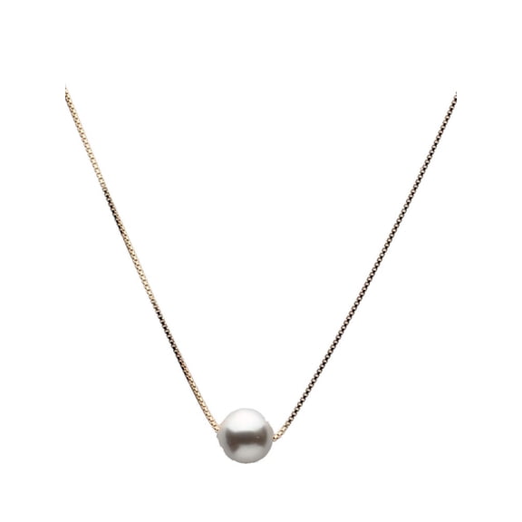 18k Gold-Flashed Sterling Silver Box Chain Necklace Simulated Pearl Made with Swarovski Crystals 16"