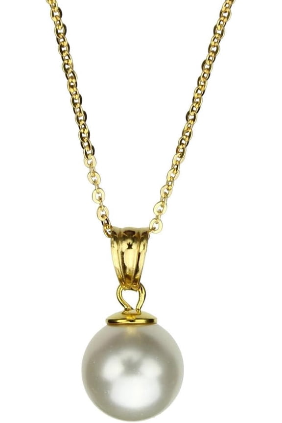 18k Gold-Flashed Sterling Silver Cable Chain Necklace Crystal Simulated Pearl 20"[c288]