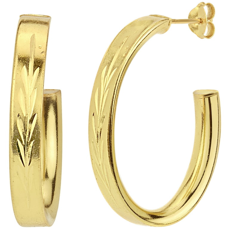 18k Gold Over Sterling Silver Diamond Cut Hoop Earrings