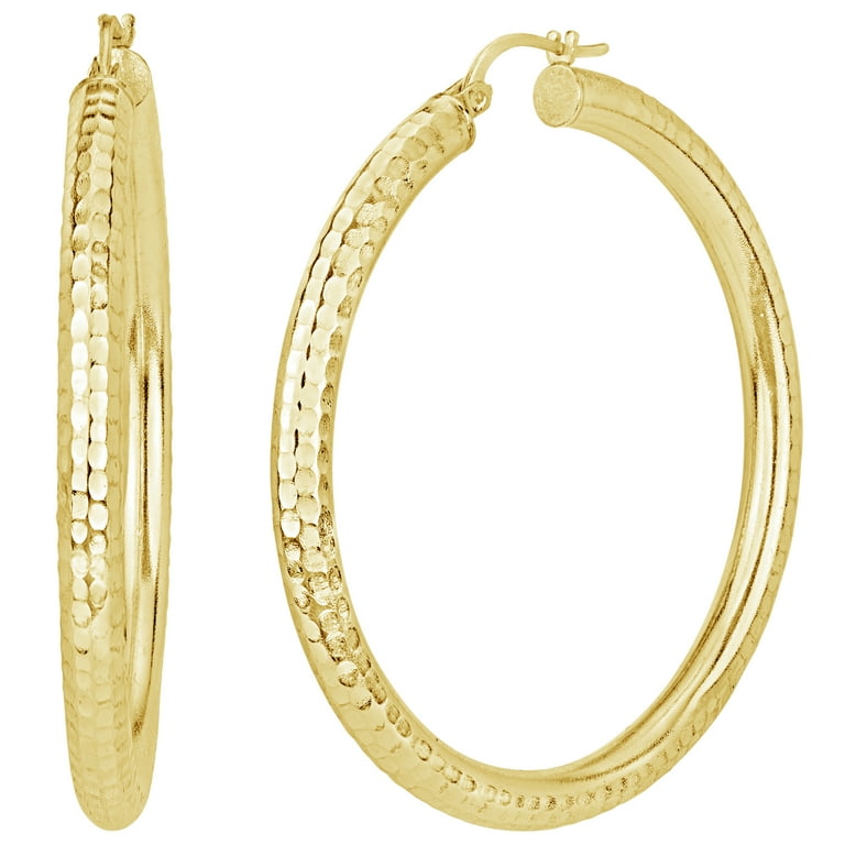 18k Gold Over Sterling Silver Diamond Cut Hoop Earrings Walmart