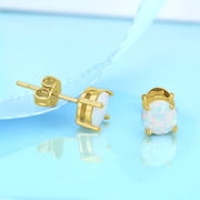 18K Gold Over Sterling Silver Genuine White Fire Opal Stud Earrings