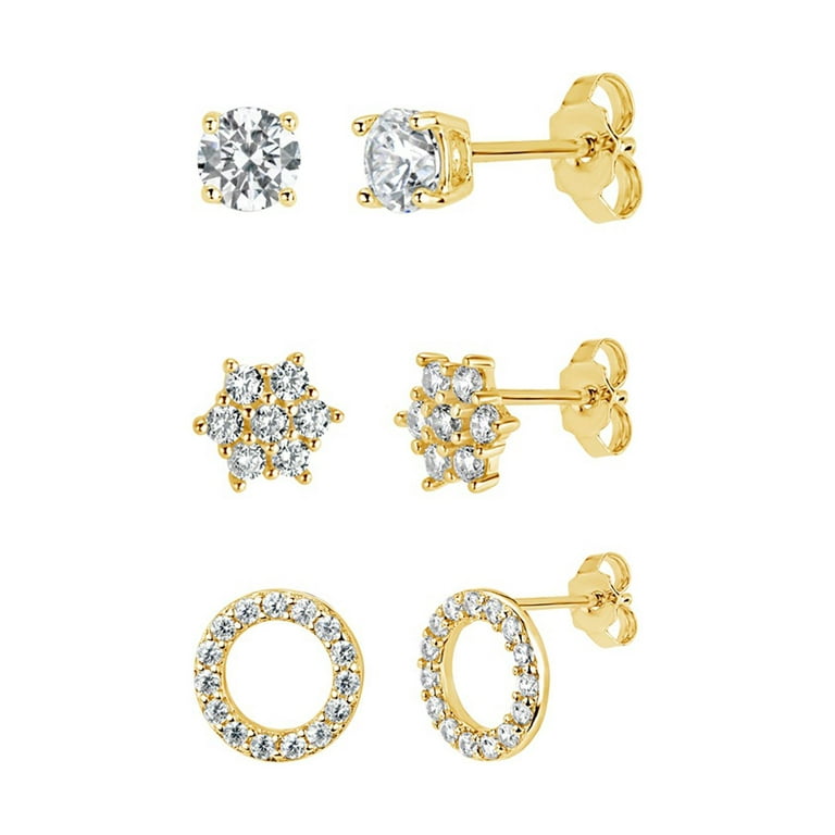 18k Gold Over Sterling Silver White Cubic Zirconia 3 Piece Cluster