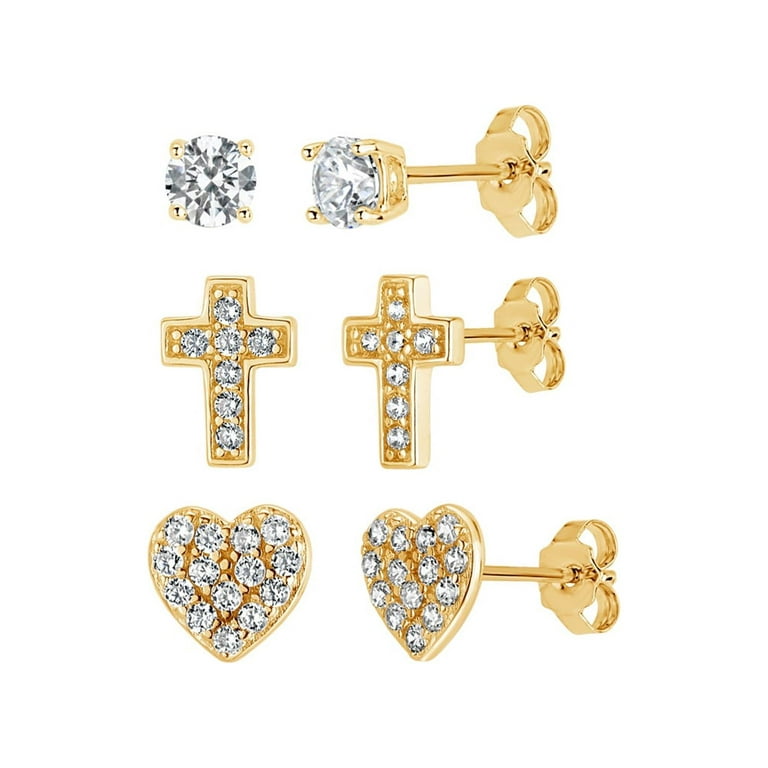 Cross Stud Earrings with Sparkling Cubic Zirconia Sterling Silver Cross Stud Earrings with Sparkling Cubic Zirconia Sterling Silver