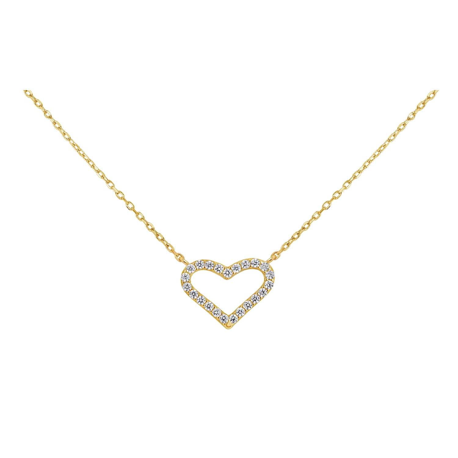 18k Gold Over Sterling Silver White Cubic Zirconia Open Heart Necklace 18 Inches