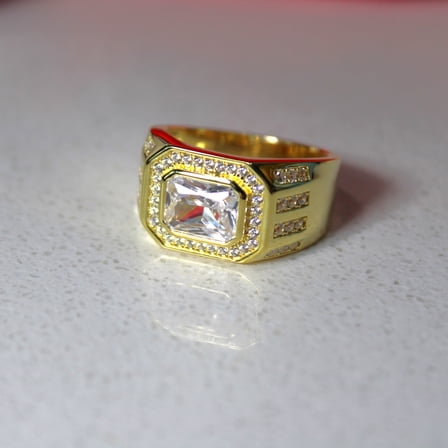 18k Gold-Plated .925 Sterling Silver Mens Emerald Cut lab-created Diamond Ring