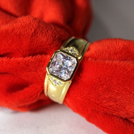 18k Gold-Plated .925 Sterling Silver Mens Square Cut lab-created Diamond Ring