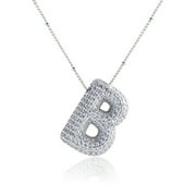 Z ZACHÉ Bubble Initial Necklace 18K White Gold Plated - Dainty Cubic Zirconia for Women - Silver Letter B