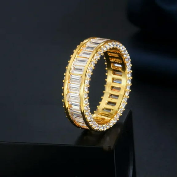 18k Gold Plated CZ Big Wide Circle Round Women Party Ring Wedding Band Jewelry