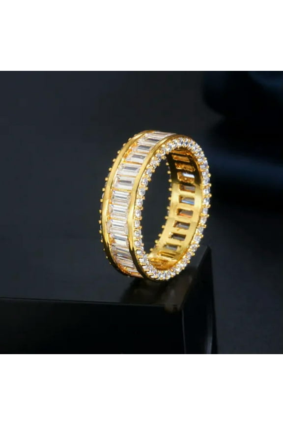 18k Gold Plated CZ Big Wide Circle Round Women Party Ring Wedding Band Jewelry