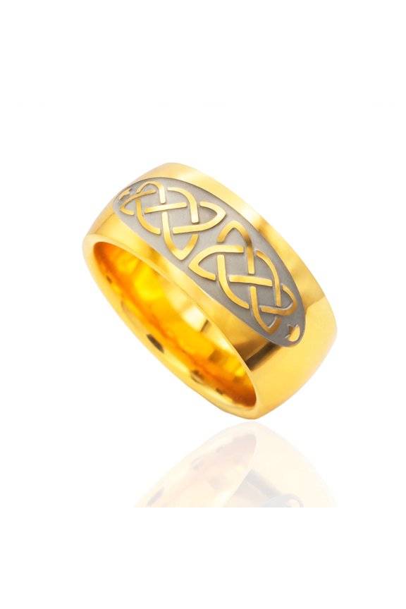 18k Gold Plated Celtic Knot Ring Irish Jewelry for Men and Women Stainless Steel Size 10