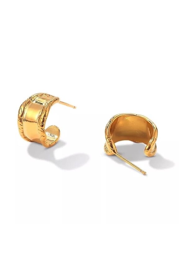 18k Gold Plated Copper C Shape Plain Hoop Earrings