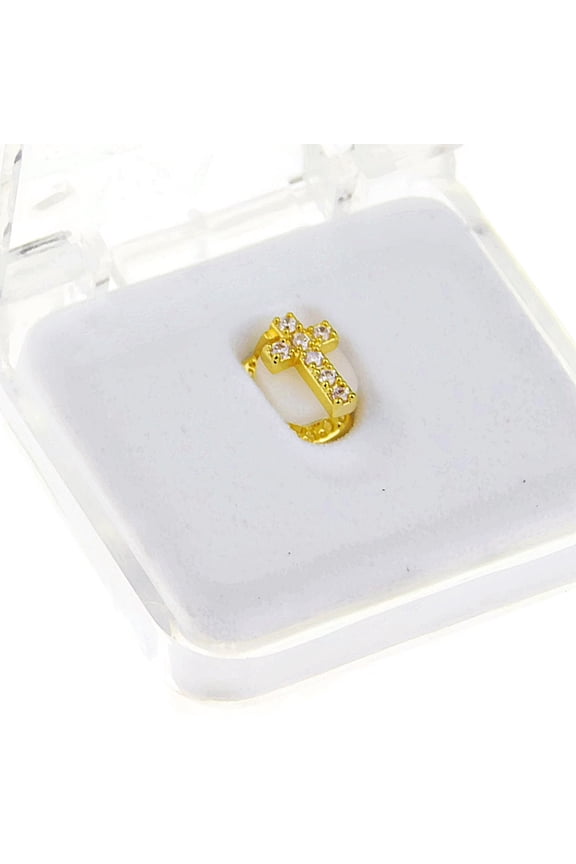 18k Gold Plated Cross Shape CZ Stones Single One Tooth Bottom Teeth Bling Grillz